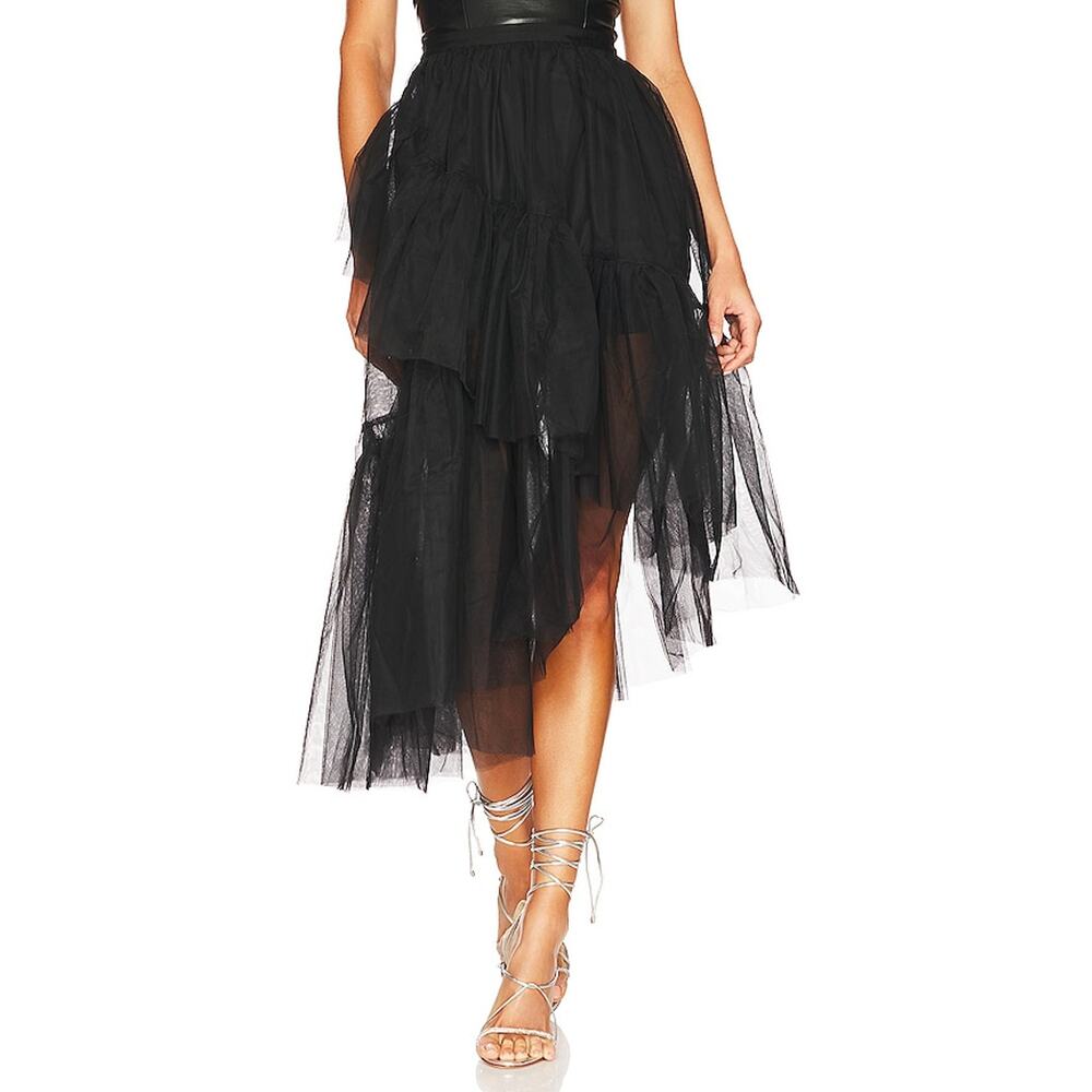 NBD Black Layered Tulle Asymmetrical Skirt